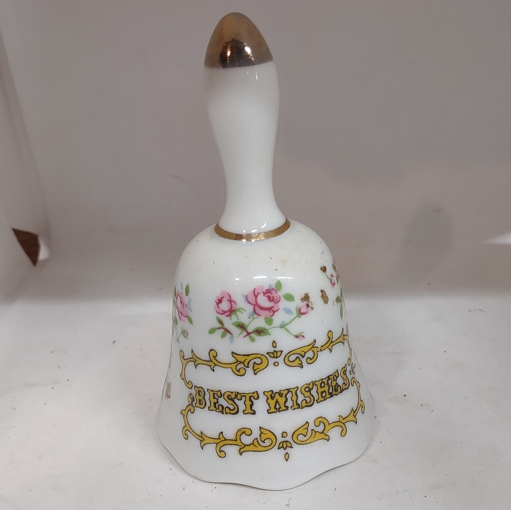 VINTAGE Bone China Best Wishes 5"  Bell With Flowers And  4 3/4"h x  2 1/2"w
